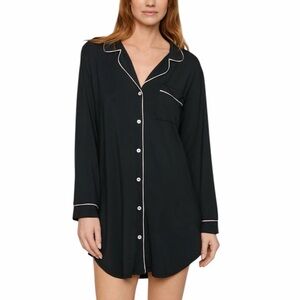 Eberjey Gisele Women's Medium Black Button Down long Sleeve Pijama Sleepshirt